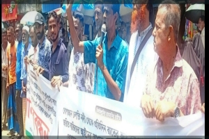 সুনামগঞ্জে ধোপাজান নদী রক্ষার দাবিতে মানববন্ধন