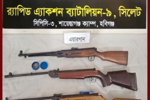 হবিগঞ্জ থেকে ৯২টি সিসার পিলেটসহ তিনটি এয়ারগান উদ্ধার