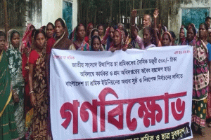 কমলগঞ্জে কুরমা চা বাগানে চা শ্রমিকদের মজুরি ও নির্বাচনের দাবিতে বিক্ষোভ
